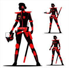 riot policewoman without helmet in Black & Red