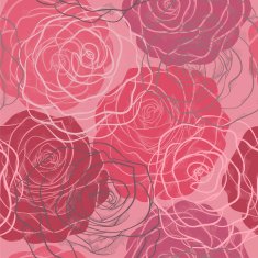 seamless pattern in red and pink roses with contours
