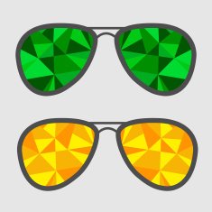 Set of glasses with green and yellow abstract triangles Polygon