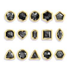 Set realistic gemstones in gold Colorful gems - black