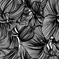 monochrome vector seamless pattern from graphic flowers N4