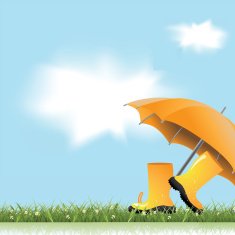 Spring umbrella and rain boots background