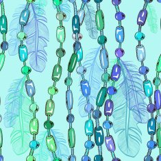 Seamless pattern of bird feathers and bijouterie N2