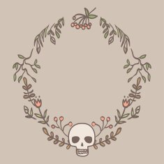 gothic vignette with skull flowers and leaves in pastel colors