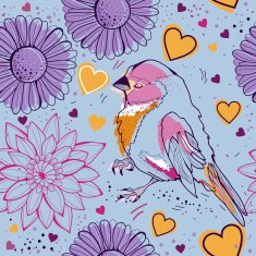 Seamless with flowers and birds N4