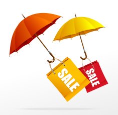 Spring sale labels with umbrellas