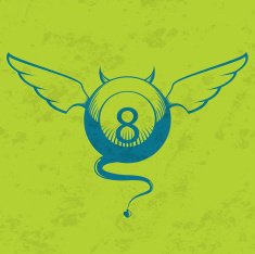 Eight ball with horns and tail