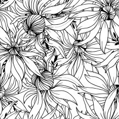 vector seamless pattern of abstract black white flowers and leaves