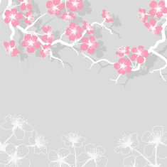 Card with stylized cherry blossom flowers N6