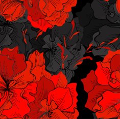seamless pattern of abstract red and grey flowers