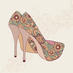 High-heeled vintage shoes with flowers fabric N6