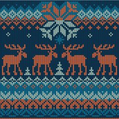 Scandinavian flat style knitted pattern with deers and elks