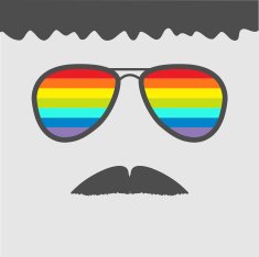 Glasses with rainbow lenses mustaches and hair Flat design style