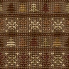 Seamless knitted pattern with trees and snowflakes