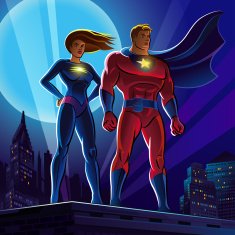Superhero Couple Male and female superheroes Vector illustration N2