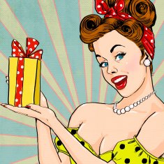 Pin up girl with the gift in vintage style