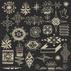 Floral hand drawn doodle colorful design elements on black 2 N2
