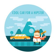 Handsome hipster guy and cool car Cute cartoon character N3