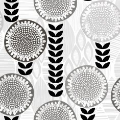 Monochrome seamless pattern of abstract flowers N17