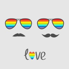 Two glasses with rainbow lenses and mustaches Isolated icon