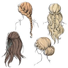 set of different hairstyles Hand drawn