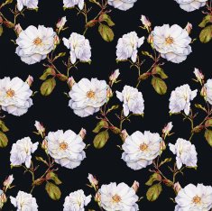 White roses bush botanical watercolor seamless pattern N3