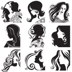 Vector set - closeup silhouette portrait of beautiful woman
