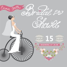Bridal Shower Wedding invitation with floral border retro bicycl