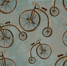 Pennyfarthing bicycle Steampunk repeating seamless pattern