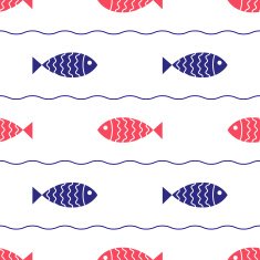 Seamless nautical pattern with fish and waves