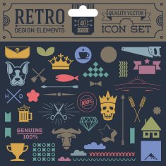 Retro design elements hipster style icon color set 3