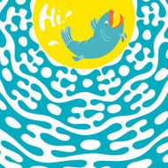 Greeting card design template Hand-drawn cute animal character illustration Fish N2