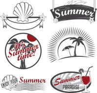 Summer vacation and travel labels signs