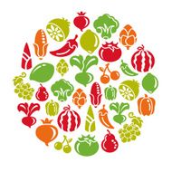 Fruit and Vegetable Icons in Circle Shape