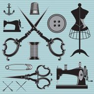 set of items and equipment to topics tailor clothing repair