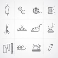 Fashion and scratched sewing related symbols icons set