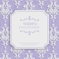 Vector Violet 3d Vintage Invitation Card with Floral Damask Pattern