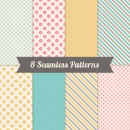 Geometric Seamless Patterns with Flowers Polka Dot and Diagonal Stripes