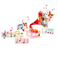 Colorful music background with gramophone