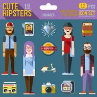 Cute hipster looks vector illustrations 1st icon set