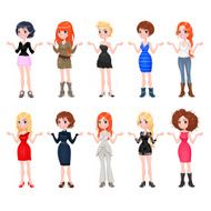 Women with different dresses clothes and shoes