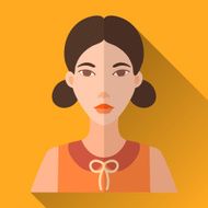 Flat style square shaped female character icon with shadow N33