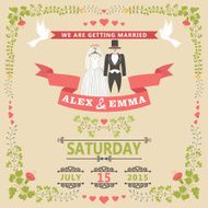 Wedding invitation with wedding clothes and floral frame N2
