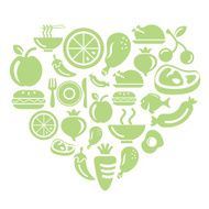 Food Fruits and Vegetables Icons in Heart Shape N3