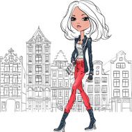 Vector beautiful fashion girl in Amsterdam N2