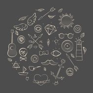 Hand drawn set of hipster elements over brown N2