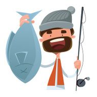 Fisherman caught fish vector illustration cartoon character