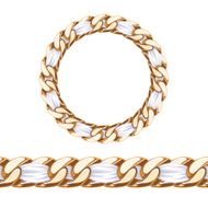 Golden chain with white fabric ribbon vector brush