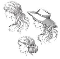 Girl with different hairstyles Profile view girl in a hat