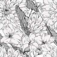 seamless retro vector pattern from abstract flowers and feathers N2